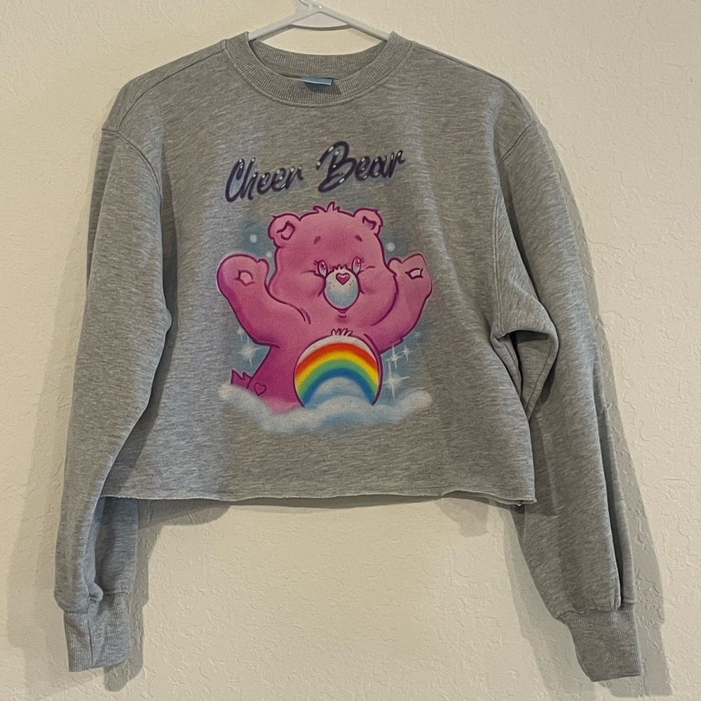 Care Bears Cropped Gray Sweatshirt with Cheer Bear Design Size XS
